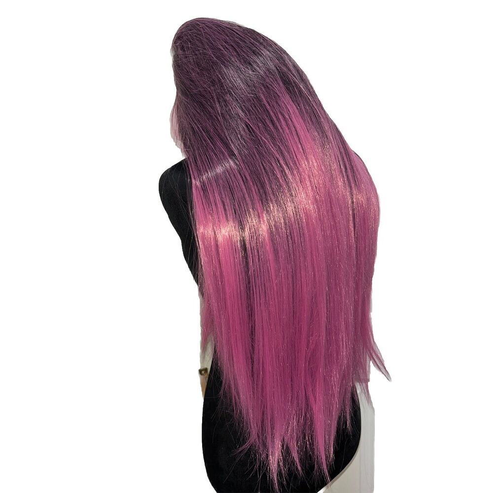 Rose Ombre Color Lace Front Wig Synthetic Hair Silky Straight Heat Resistant